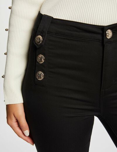 Pantalón skinny con botones decorativos negro mujer