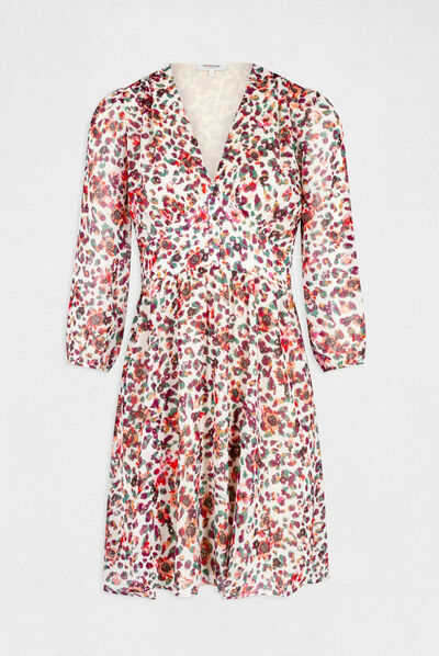 Vestido evasé holgado estampado floral crudo mujer