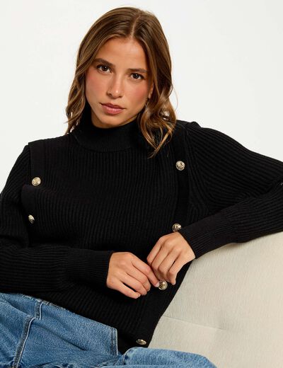 Jersey corto de cuello alto negro mujer