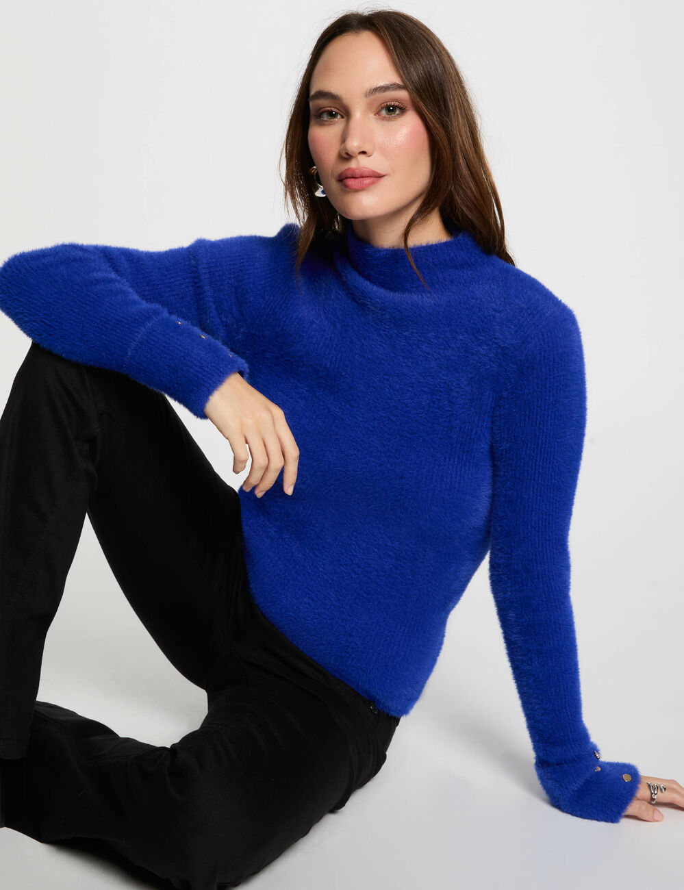 Jersey manga larga punto aterciopelado azul mujer