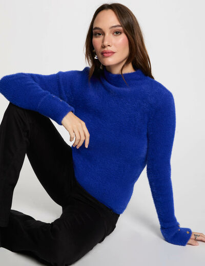 Jersey manga larga punto aterciopelado azul mujer