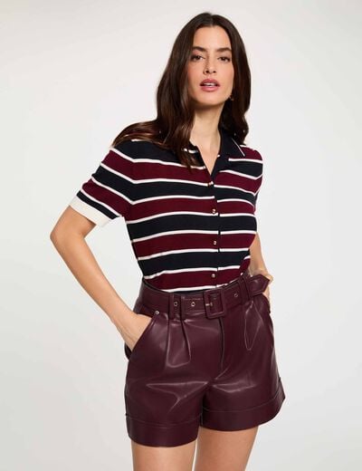 Short ajustado cuero sint&eacute;tico ciruela mujer