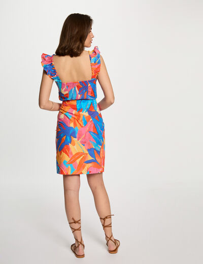 Top estampado volantes multicolor mujer