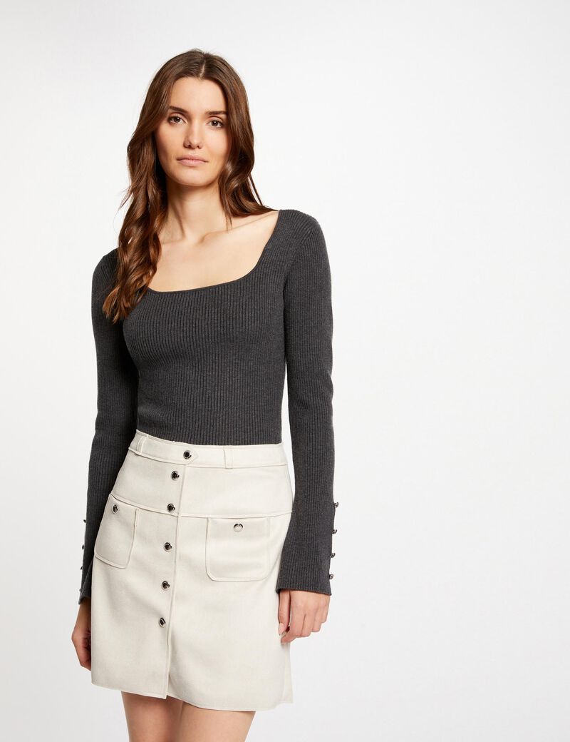Falda corta recta de antelina crudo mujer