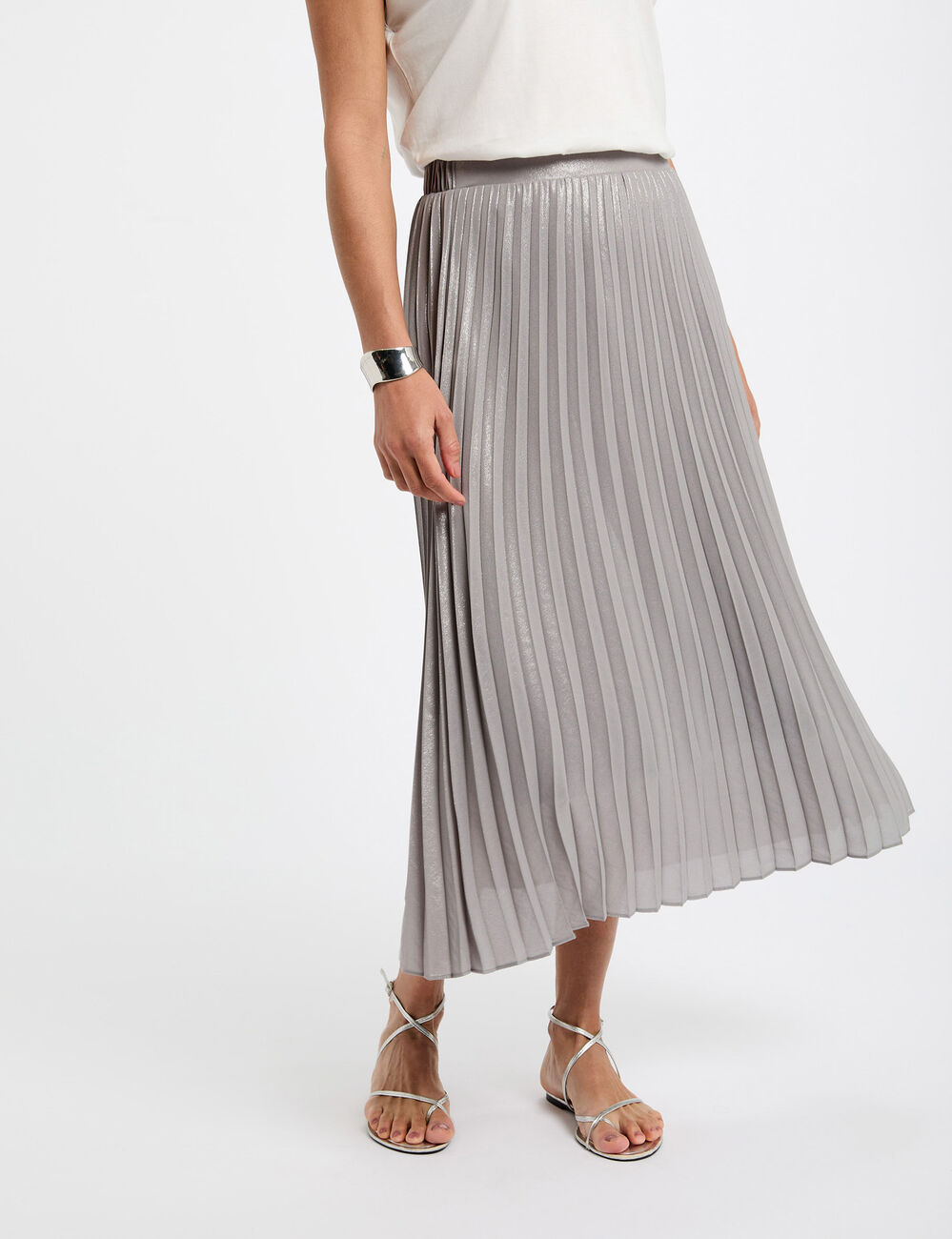 Falda larga plisada couleur argent mujer