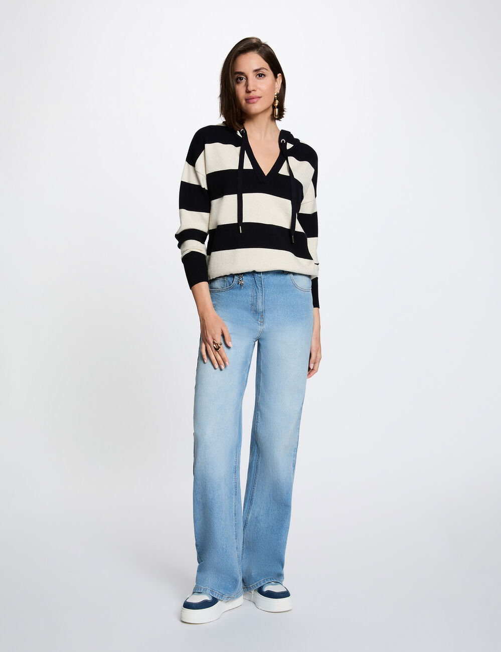 Jersey de rayas con capucha azul marino mujer