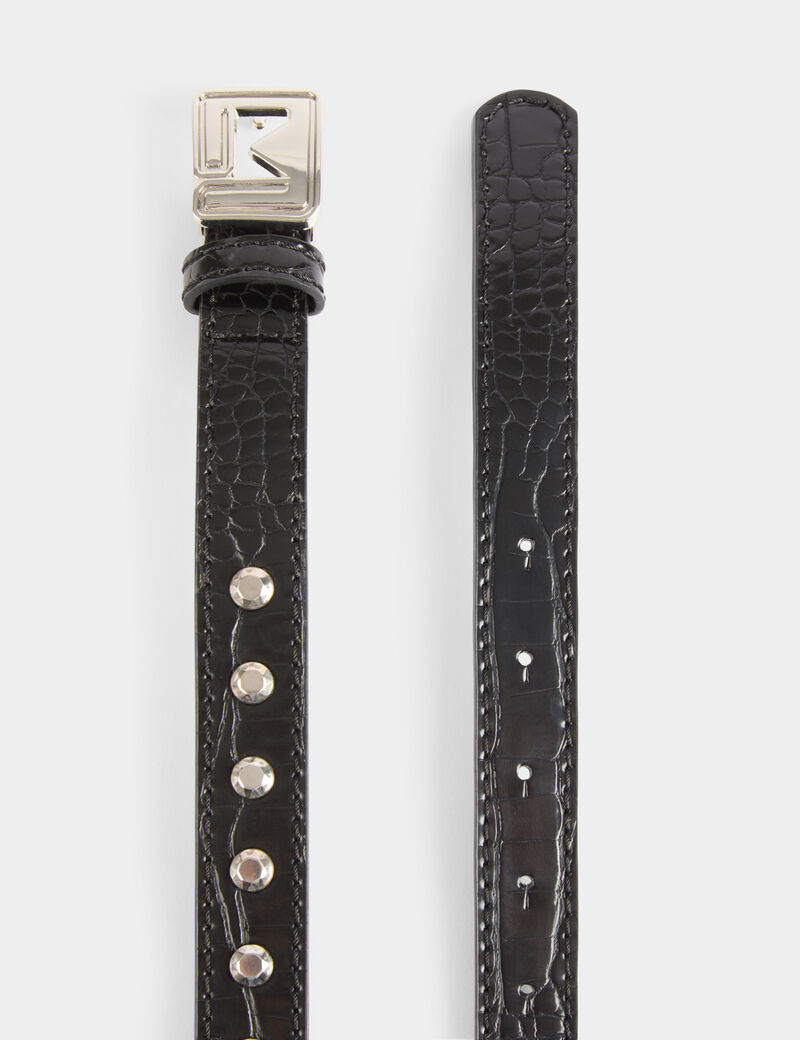 Cinturón cocodrilo y tachuelas negro mujer