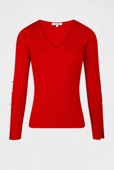 Jersey manga larga aberturas con botones rojo mujer