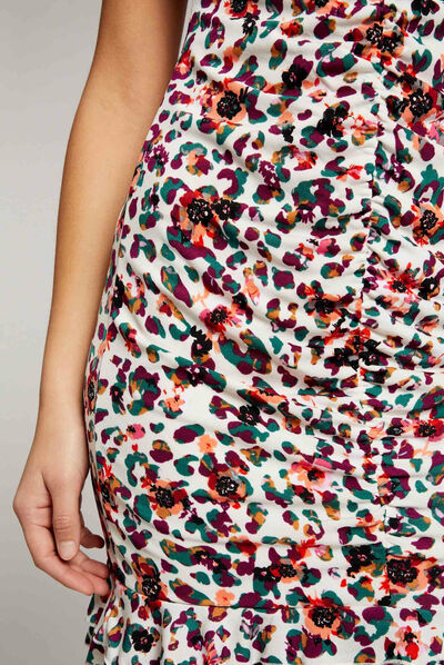 Vestido ajustado fruncido estampado multicolor mujer