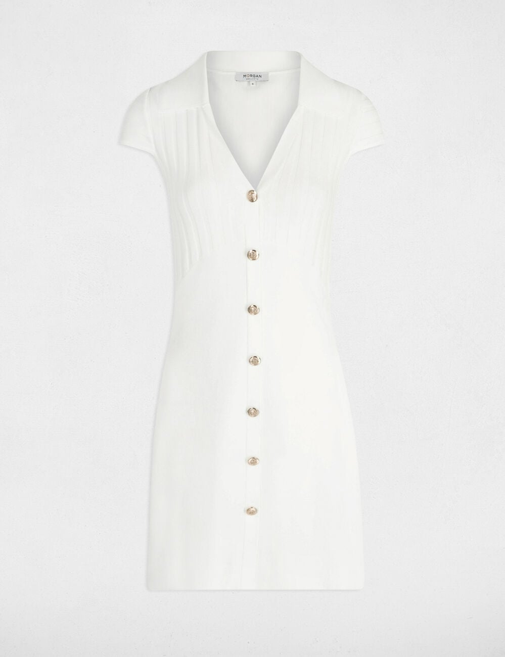 Vestido punto corto ajustado marfil mujer