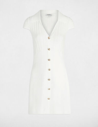 Vestido punto corto ajustado marfil mujer