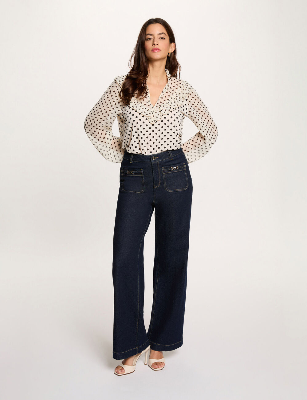Camiseta de gasa con cuello en v blanco mujer