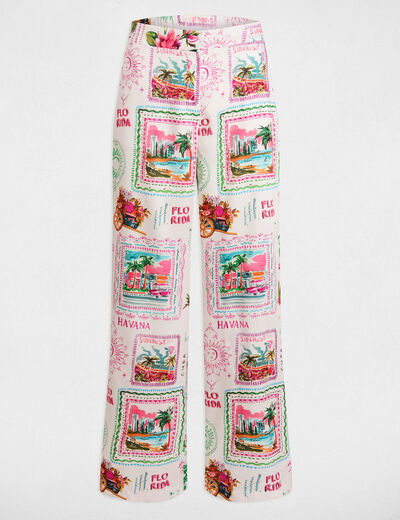 Pantalón ancho estampado multicolor mujer