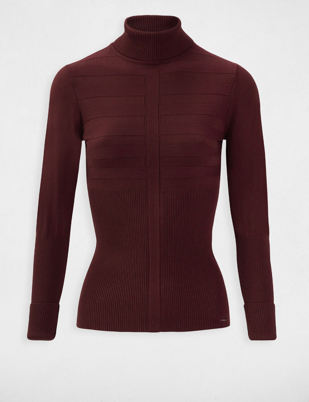 Jersey de cuello alto ajustado violeta oscuro mujer