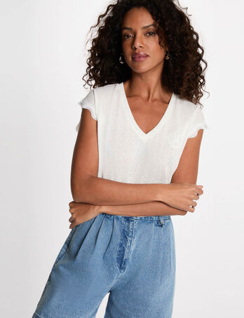 Camiseta cuello v manga corta blanco mujer