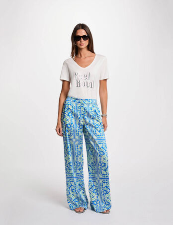 Pantalón ancho estampado multicolor mujer