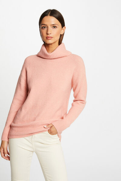 Jersey manga larga con cuello de tortuga corail mujer