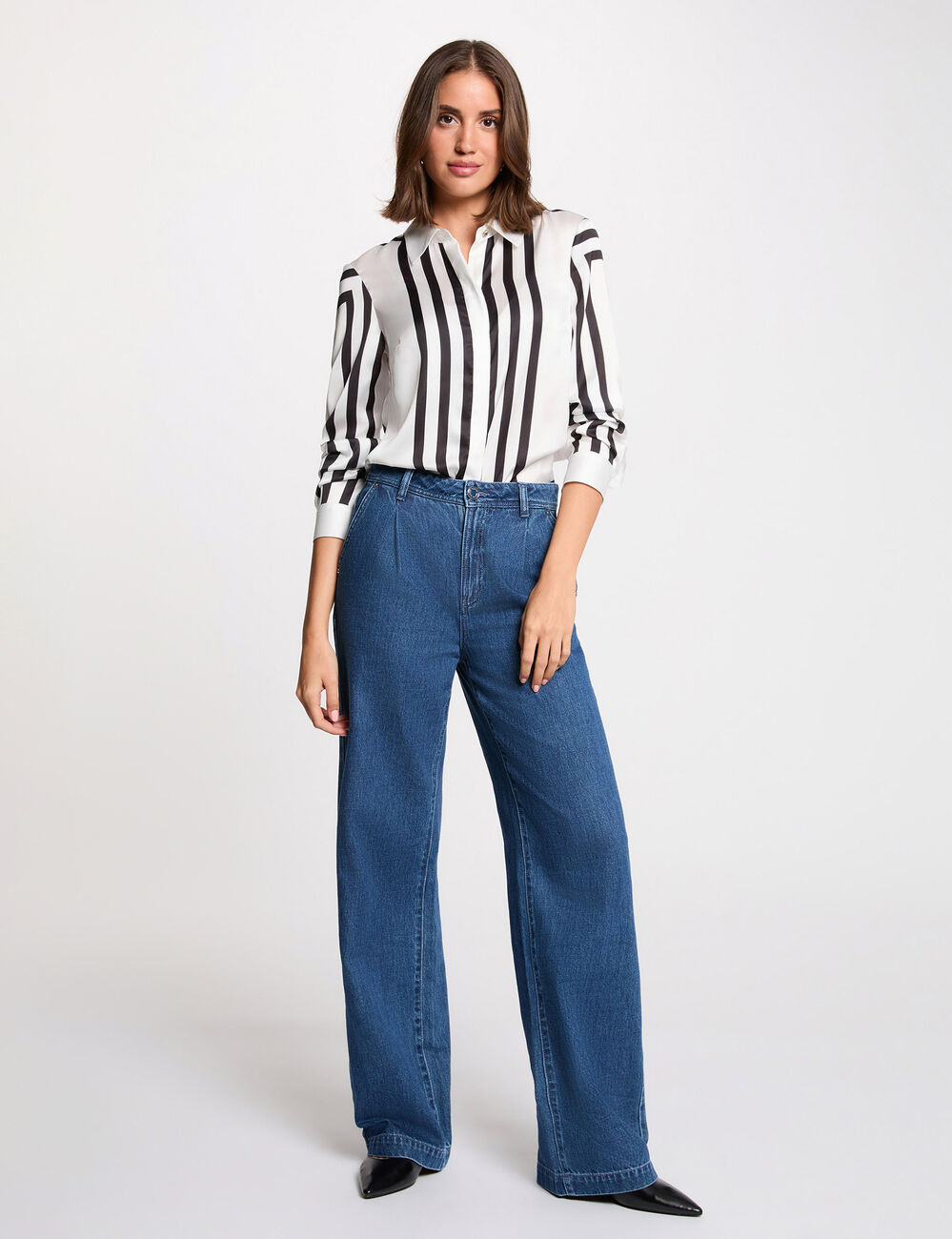 Camisa manga larga rayas blanco mujer