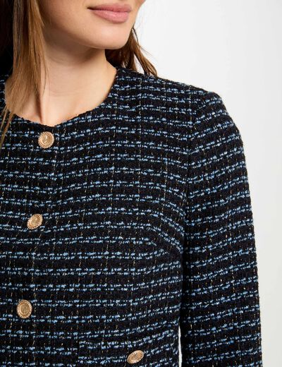 Chaqueta abotonada de tweed multico mujer