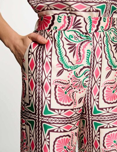 Pantal&oacute;n ancho satinado multicolor mujer
