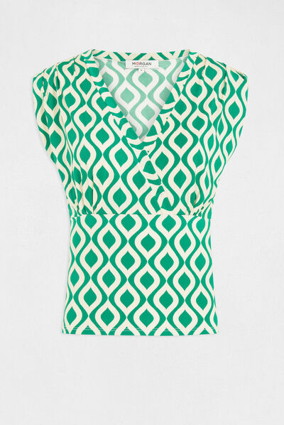 Camiseta estampado geométrico verde mujer