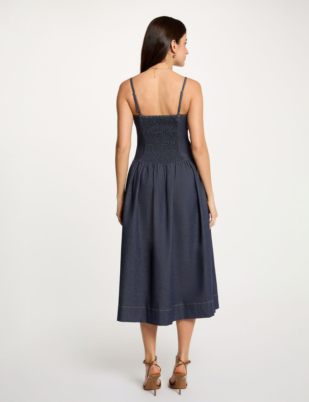 Vestido ajustado de mezclilla denim crudo mujer