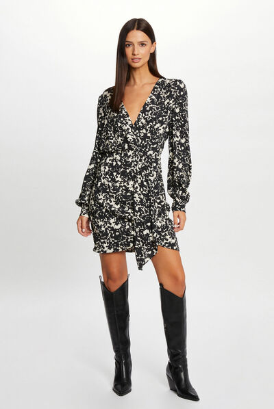 Vestido ajustado drapeado estampado multico mujer