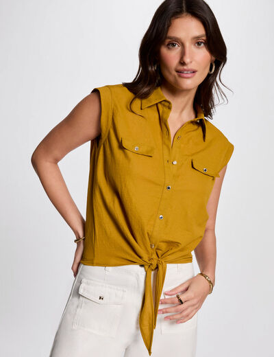 Blusa sin mangas amarillo mostaza mujer