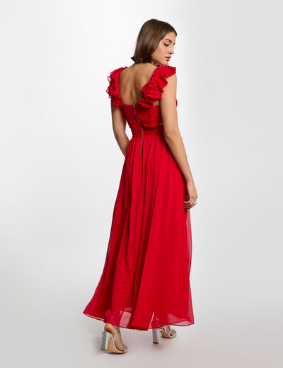 Vestido largo recto holgado rojo mujer