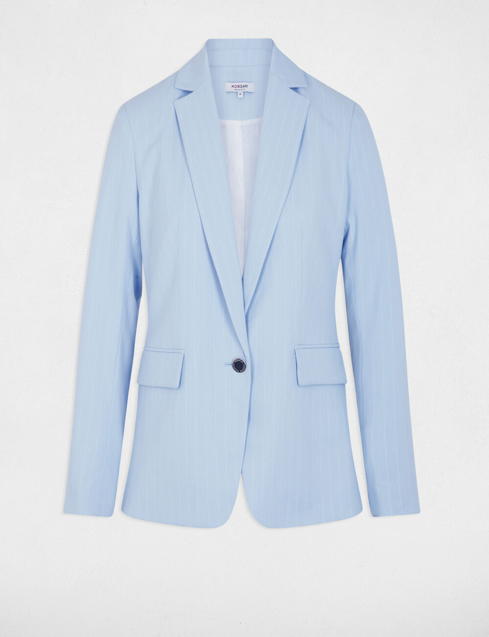 Chaqueta entallada de rayas azul cielo mujer
