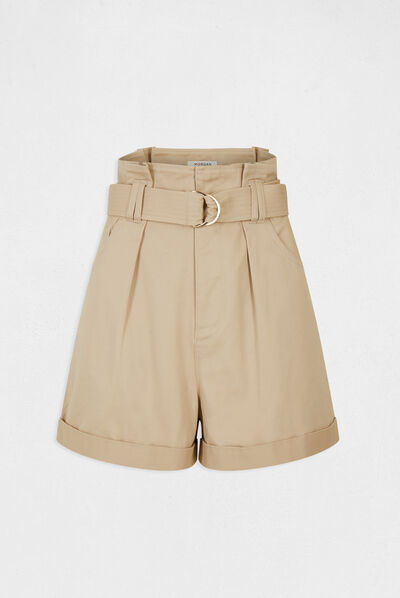 Short holgado talle alto con cinturón beis mujer