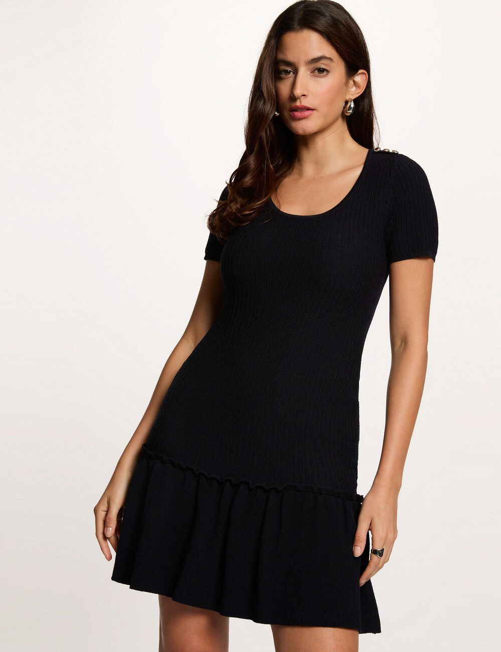 Vestido de punto con cuello en U azul marino mujer
