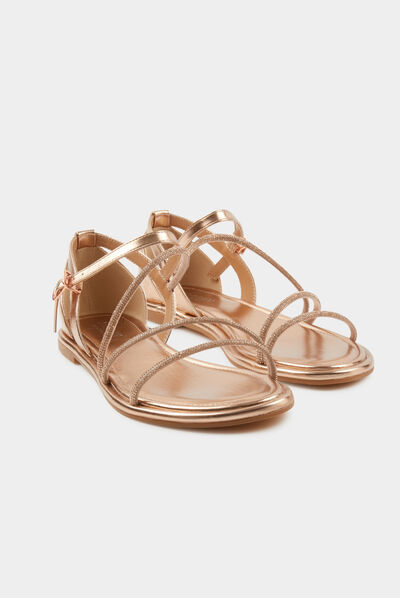 Sandalias planas con detalles strass rosa pastel mujer