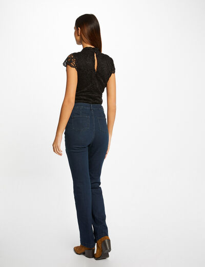 Camiseta manga corta de encaje negro mujer