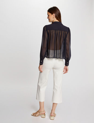 Camisa manga larga pliegues marino mujer