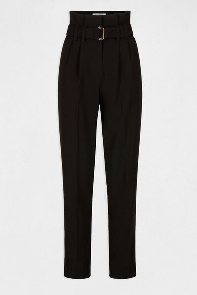 Pantalón paperbag con cinturón negro mujer