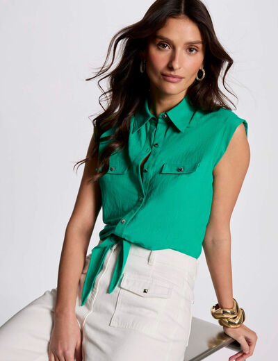 Blusa sin mangas verde emeralda mujer