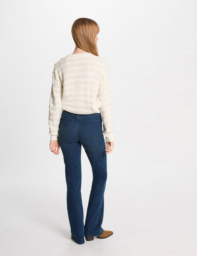 Jersey cuello redondo botones beige mujer