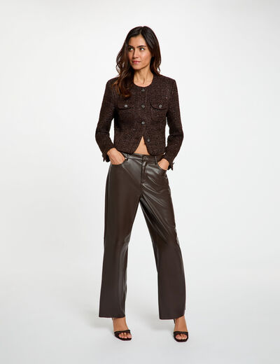 Pantal&oacute;n bootcut de cuero sint&eacute;tico marr&oacute;n oscuro mujer