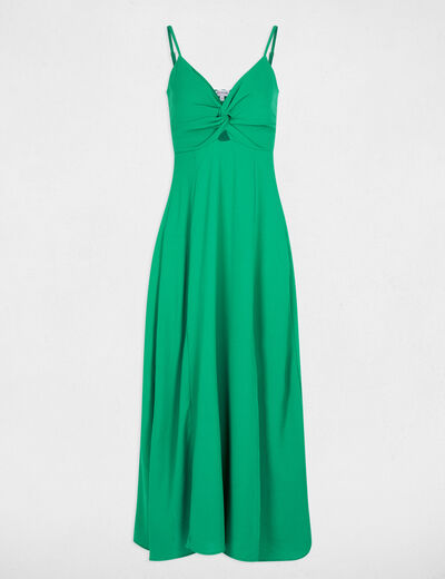 Vestido largo recto abertura verde pradera mujer