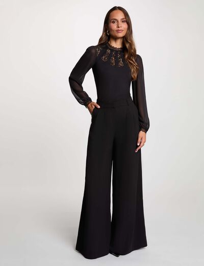 Pantal&oacute;n ancho de tiro alto negro mujer