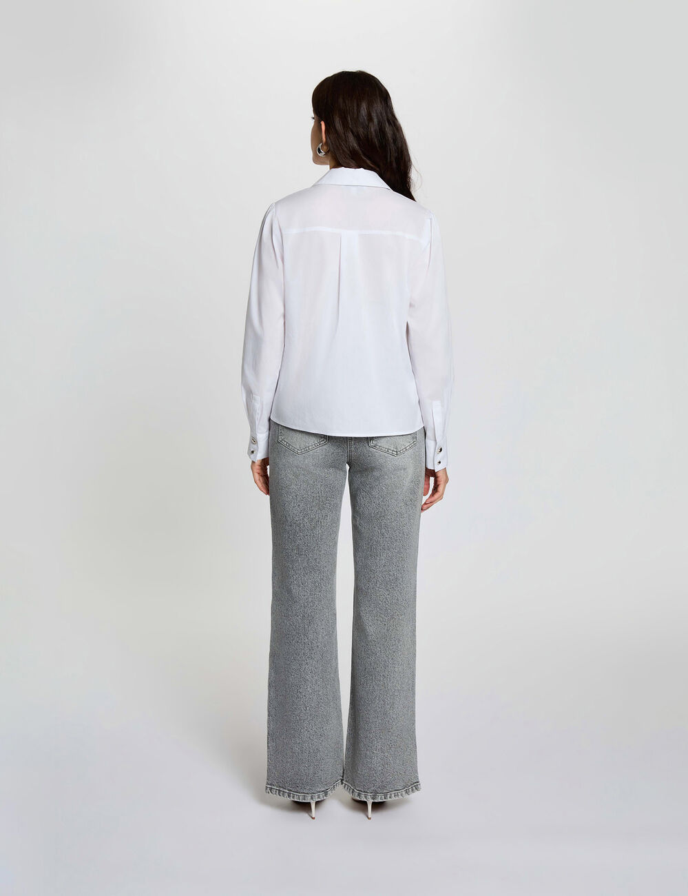 Vaqueros anchos de tiro alto denim nieve gris mujer