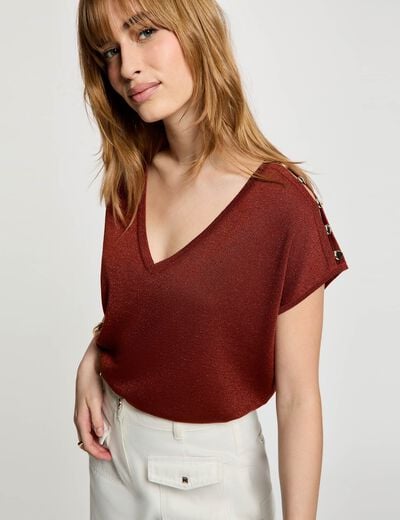 Jersey oversize con cuello v marr&oacute;n co&ntilde;ac mujer