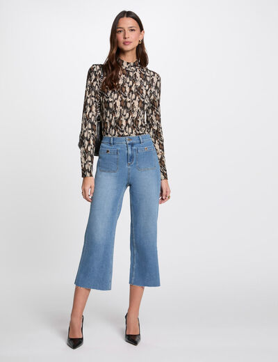 Pantalón pernera ancha denim stone mujer
