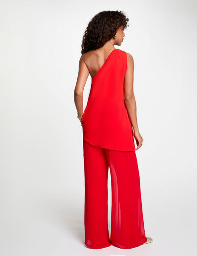 Top asim&eacute;trico de gasa rojo mujer
