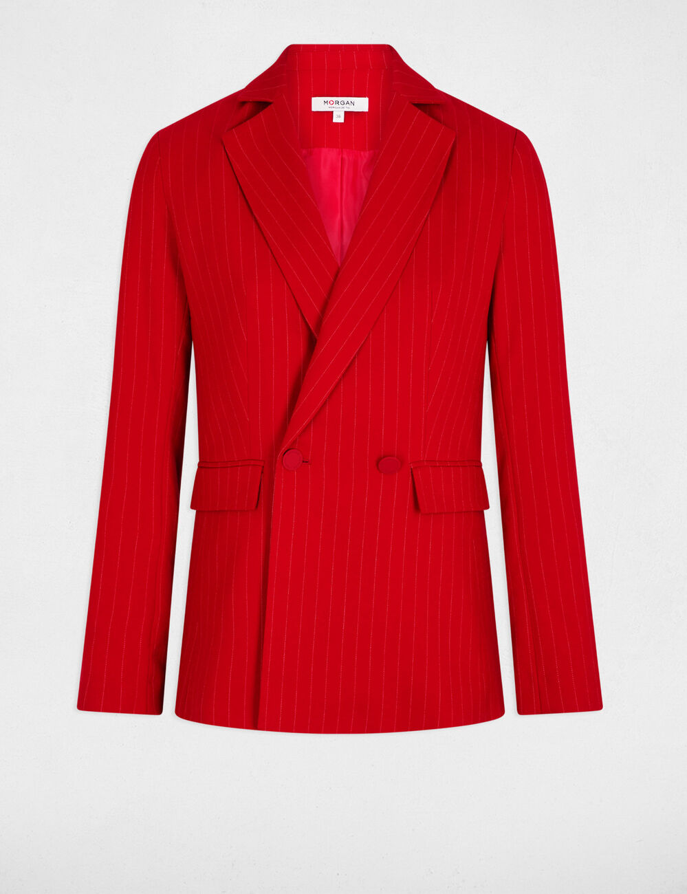 Chaqueta entallada de rayas rojo mujer