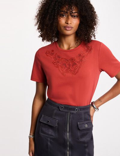 Camiseta de manga corta naranja oscuro mujer