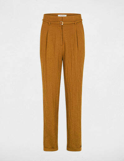 Pantal&oacute;n carrot de tiro alto c&aacute;mel mujer