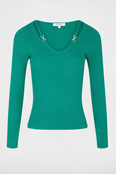 Jersey manga larga con hebillas verde medio mujer