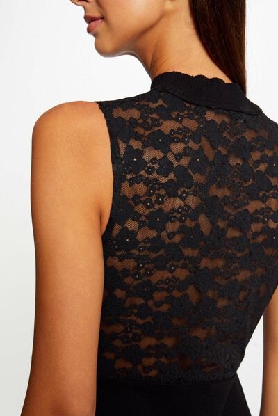 Vestido de punto entallado con encaje negro mujer